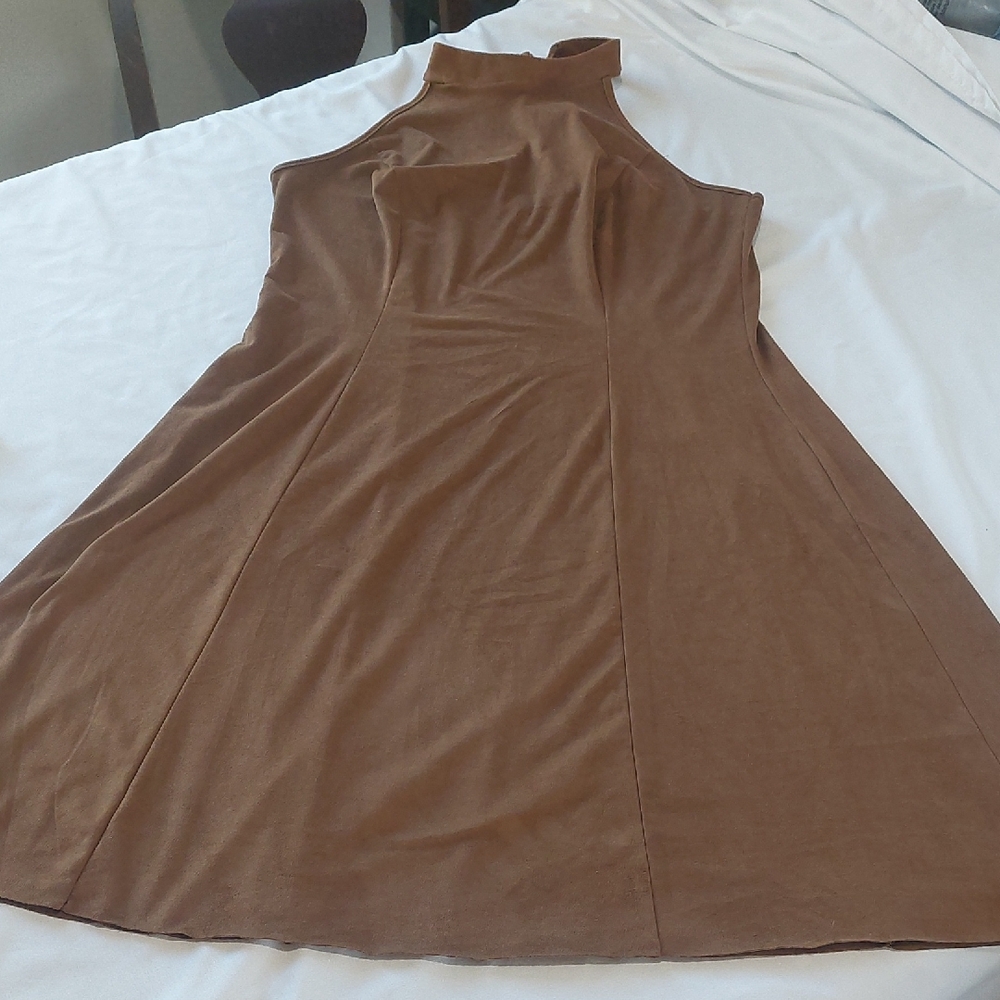 Mercatto G Sleeveless High-Neck Brown A-Line Dress.feels Like Suade .size L